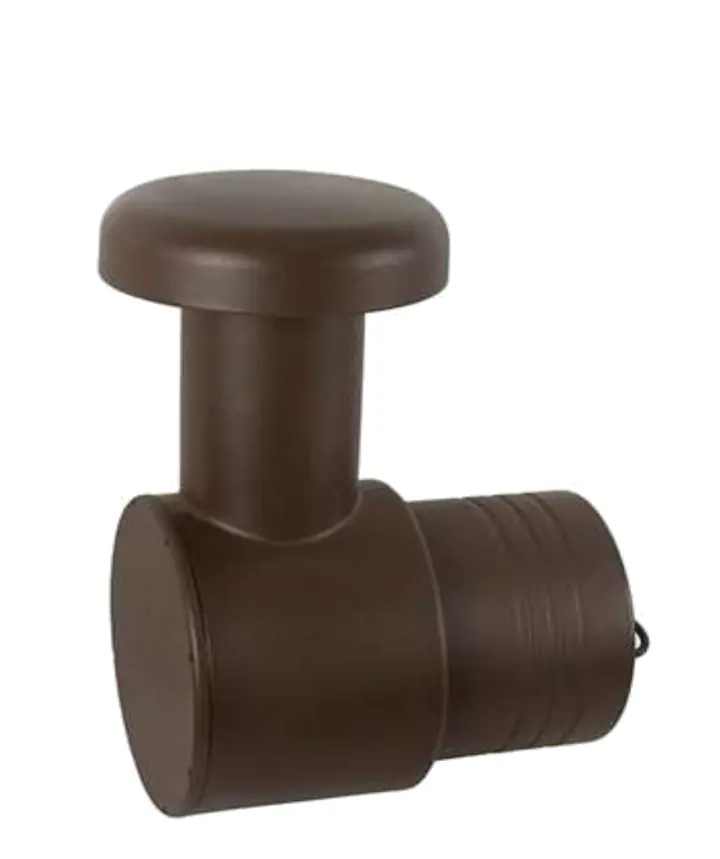 Subwoofer de jardim marrom: o corpo fica enterrado e só a saída em forma de cogumelo aparece.